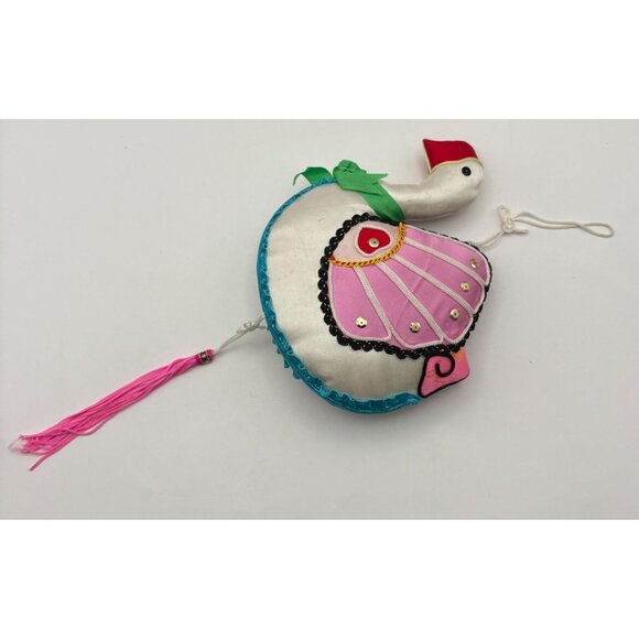 Colorful Fabric Bird Christmas Ornaments Set of 2 Satin Rooster White Swan - Picture 12 of 13